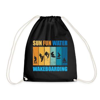 Sun, Fun, Water, Wakeboarding - Drawstring Bag - black - Front