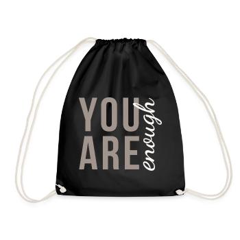 You Are Enough Typography in Elegant Taupe - Drawstring Bag - black - Front