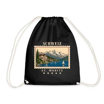 Schweiz St. Moritz Vintage Reisemarke - Turnbeutel - Schwarz - Vorne