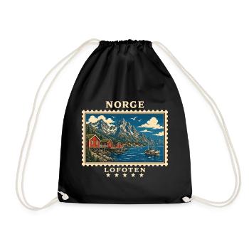 Norwegen Lofoten Vintage Reisemarke - Turnbeutel - Schwarz - Vorne