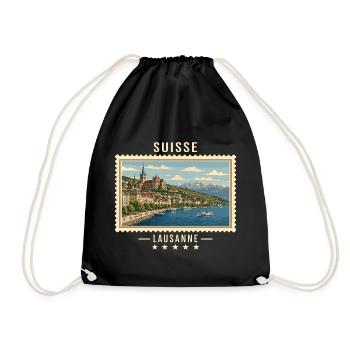 Schweiz Lausanne Vintage Reisemarke - Turnbeutel - Schwarz - Vorne