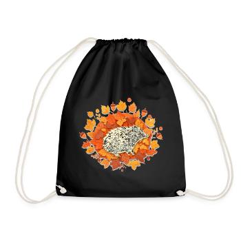Autumn leaf hedgehog - Drawstring Bag - black - Front