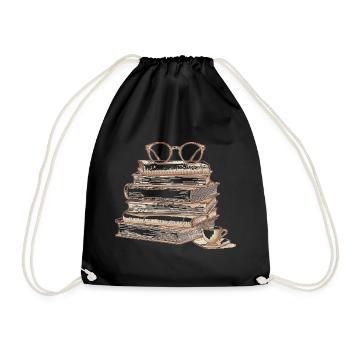 Stack of books with glasses - Drawstring Bag - black - Front