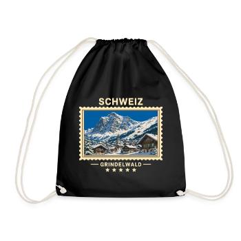 Schweiz Grindelwald Winter Vintage Reisemarke - Turnbeutel - Schwarz - Vorne