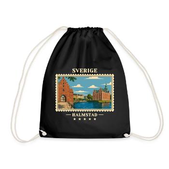 Schweden Halmstad Vintage Reisemarke - Turnbeutel - Schwarz - Vorne
