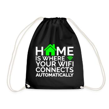 home is where your wifi connects automatically - Drawstring Bag - black - Front