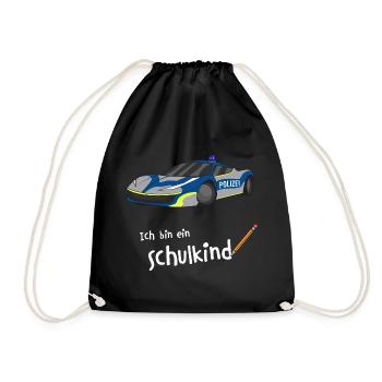Einschulung Junge Schulkind Schulanfang Polizei - Turnbeutel - Schwarz - Vorne