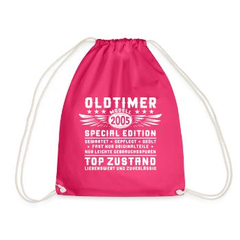 Oldtimer Jahrgang 2005 17. Geburtstag Geschenk Fun - Turnbeutel - Fuchsia - Vorne