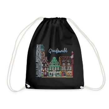 Greifswald, Colombages à Fischmarkt, Allemagne de l'Est - Sac de sport léger - noir - Devant