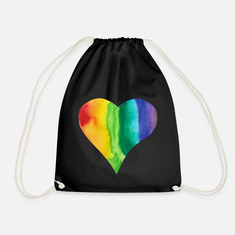 Regenbogen Herz LGBTQ+ proud pride bunt Vielfalt - Turnbeutel - Schwarz