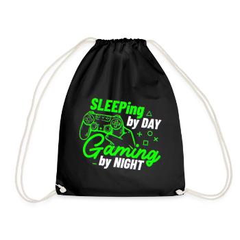 Sleeping By Day Gaming By Night - Drawstring Bag - black - Front