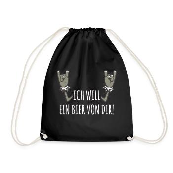 Pommesgabel Spruch Ich Will Ein Bier Von Dir - Turnbeutel - Schwarz - Vorne