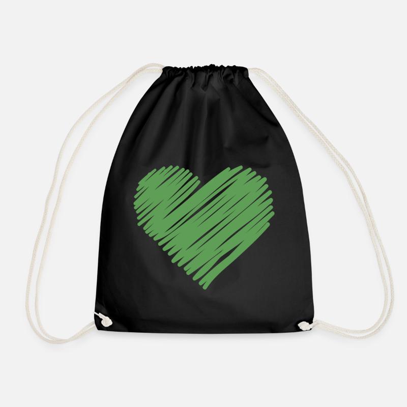 Green sketch heart - Drawstring Bag - black