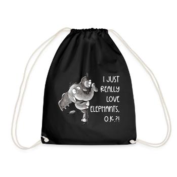 Droll Elephant Animal Motif Wild Animal Saying - Drawstring Bag - black - Front