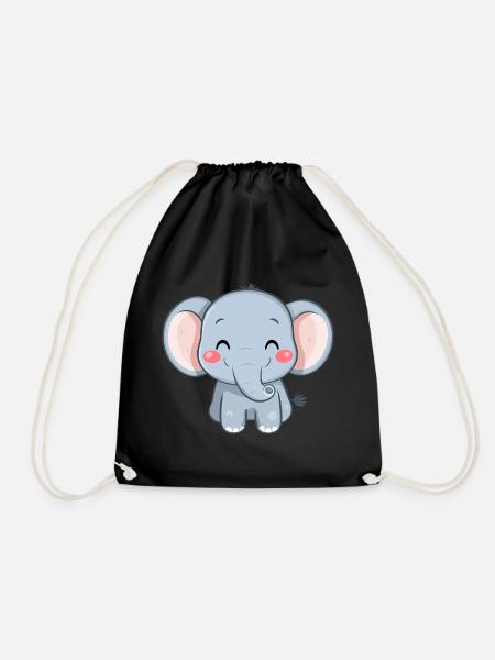 Niedlicher glücklicher Elefant - Entzückende Karikatur - Turnbeutel - Schwarz