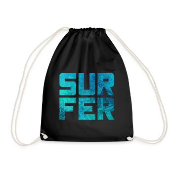 Surfer Mandala Pattern Surfing Camping Sports Water - Drawstring Bag - black - Front