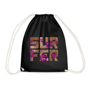 Surfer Hawai Hibiscus Blossom Vacation Water Sports - Drawstring Bag - black - Front
