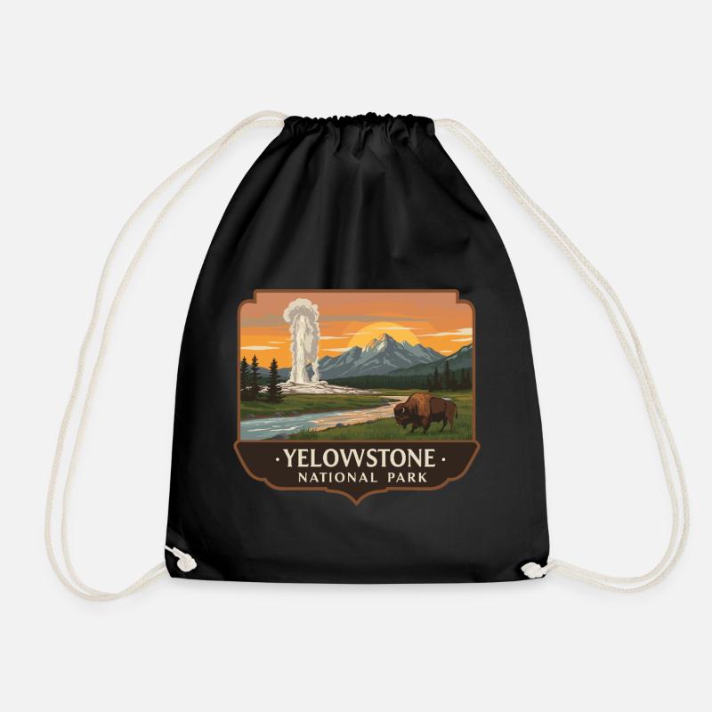 Yellowstone Geyser Bison Patch - Drawstring Bag - black