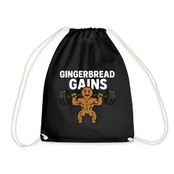 Gingerbread Gains Funny Christmas Holiday Design - Drawstring Bag - black - Front