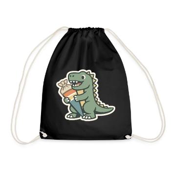 Dino Einschulung Personalisierbar Name Schule - Turnbeutel - Schwarz - Vorne
