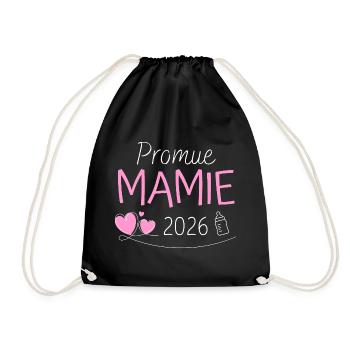 Promue Mamie 2026 Cadeau grossesse naissance bébé - Sac de sport léger - noir - Devant
