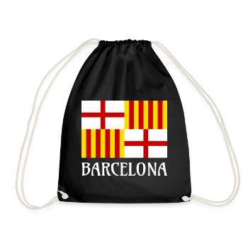 Flag Red White Yellow Barcelona Patriotic Banner - Drawstring Bag - black - Front