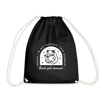 Book girl summer funny frog - Drawstring Bag - black - Front