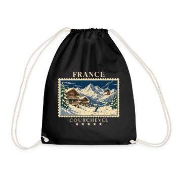 Frankreich Courchevel Vintage Reisemarke - Turnbeutel - Schwarz - Vorne