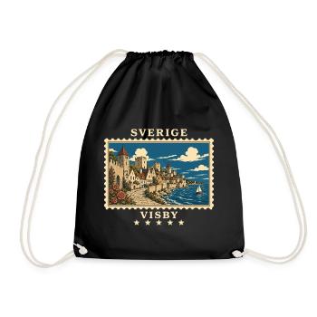 Schweden Visby Vintage Reisemarke - Turnbeutel - Schwarz - Vorne