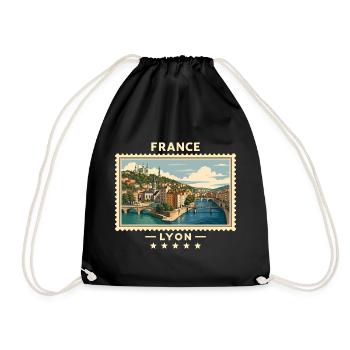 Frankreich Lyon Vintage Reisemarke - Turnbeutel - Schwarz - Vorne