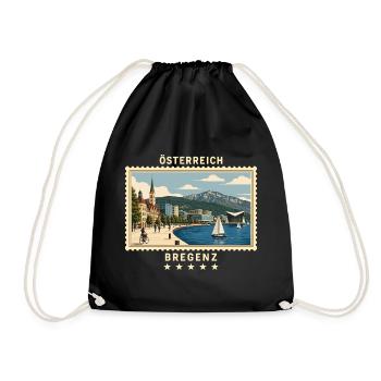 Österreich Bregenz Vintage Reisemarke - Turnbeutel - Schwarz - Vorne