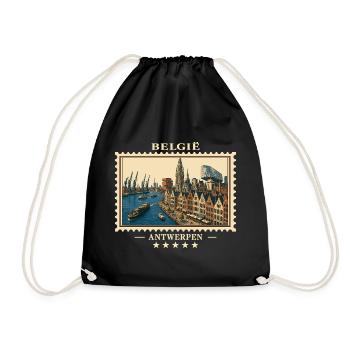 Belgien Antwerpen Vintage Reisemarke - Turnbeutel - Schwarz - Vorne