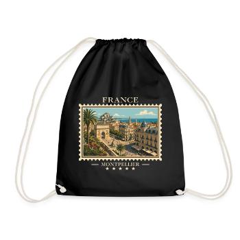 Frankreich Montpellier Vintage Reisemarke - Turnbeutel - Schwarz - Vorne