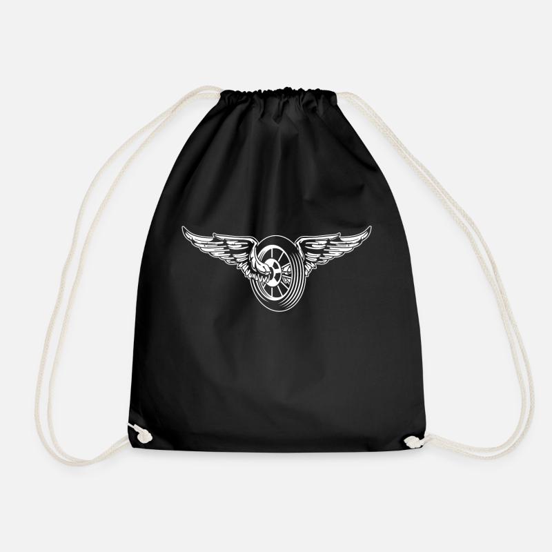 Motorcycle / Moped Wheel / Angel Wheel 01_weiß - Drawstring Bag - black