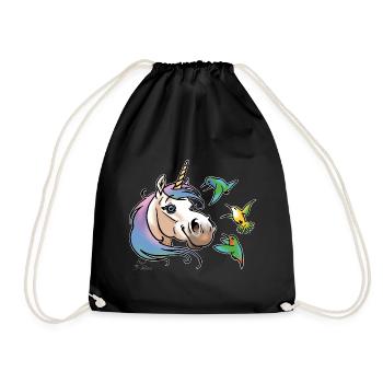 Einhorn und Kolibris (weisse Umrisse - Drawstring Bag - black - Front