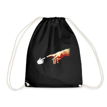 Funny 8bit Nerd & Geek Humor (Creation of Adam) - Drawstring Bag - black - Front