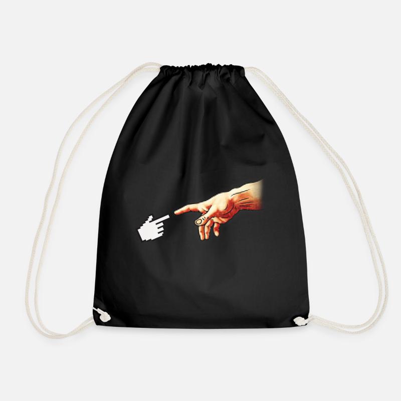 Funny 8bit Nerd & Geek Humor (Creation of Adam) - Drawstring Bag - black