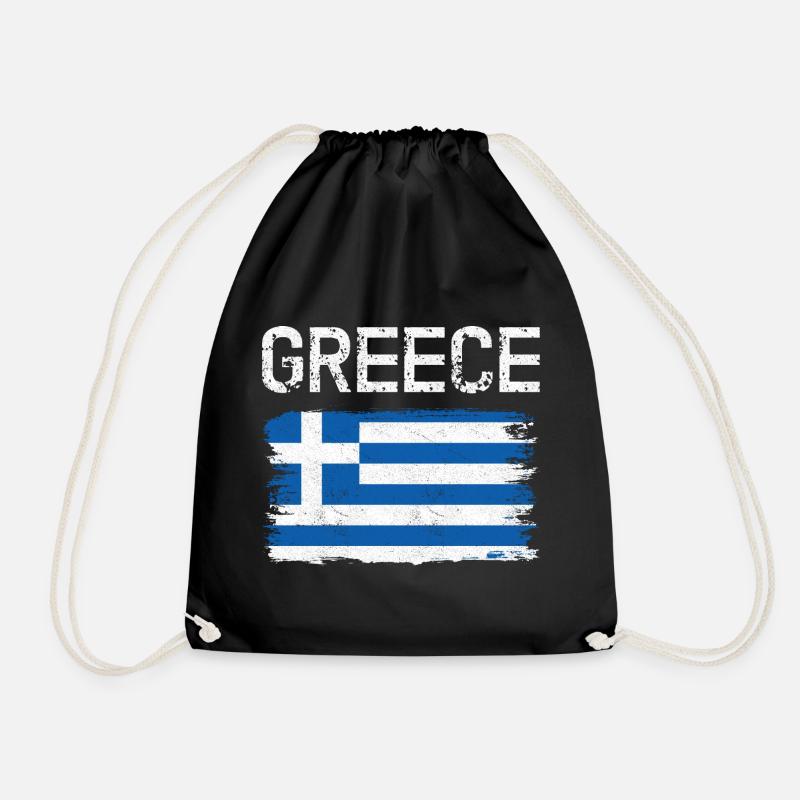 Distressed Greek Flag Graphic - Drawstring Bag - black