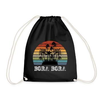 Bora Bora design vintage avec palmiers / cadeau - Sac de sport léger - noir - Devant