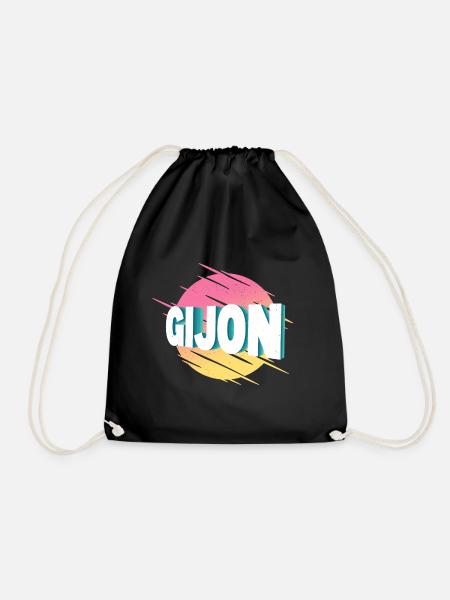 Gijon Spanien Stadt Schrift Vintage Retro - Turnbeutel - Schwarz