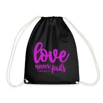 t-shirt love never fails bible Valentines day - Drawstring Bag - black - Front
