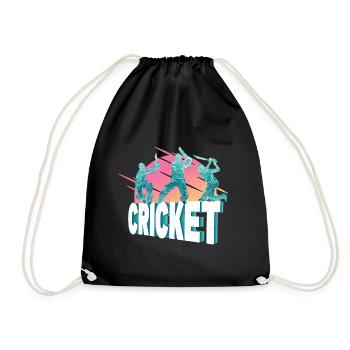 Cricket Cricketer Batsman Sport Vintage - Drawstring Bag - black - Front