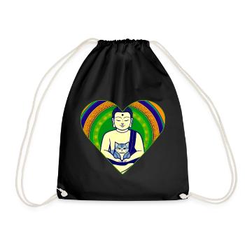 Buddha with cat in colorful heart shape - Drawstring Bag - black - Front