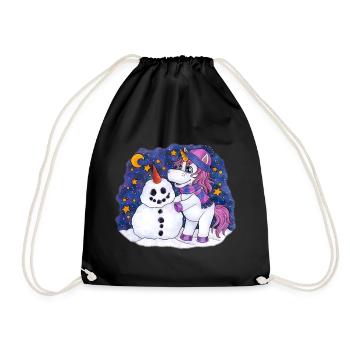 Niedliches Einhorn mit Schneemann Weihnachten - Turnbeutel - Schwarz - Vorne