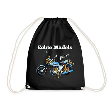 Echte Mädels fahren Simson Moped Nostalgie - Turnbeutel - Schwarz - Vorne