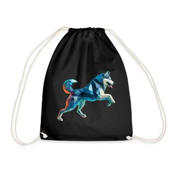 3D Geometric Origami Husky Sled Dog - Drawstring Bag - black - Front