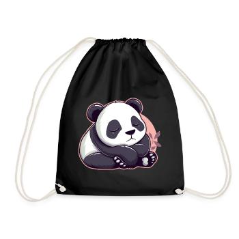 Cute Cartoon of a Sleeping Panda - Adorable design - Drawstring Bag - black - Front