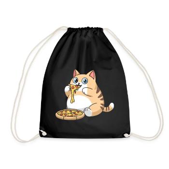 Chat potelé mignon mangeant de la pizza - Sac de sport léger - noir - Devant