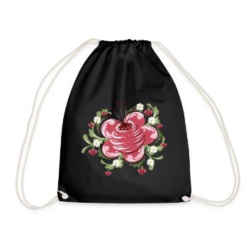 Rose and daisies – inspired by peasant painting - Drawstring Bag - black - Front