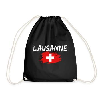 Lausanne Schweiz Flagge - Turnbeutel - Schwarz - Vorne